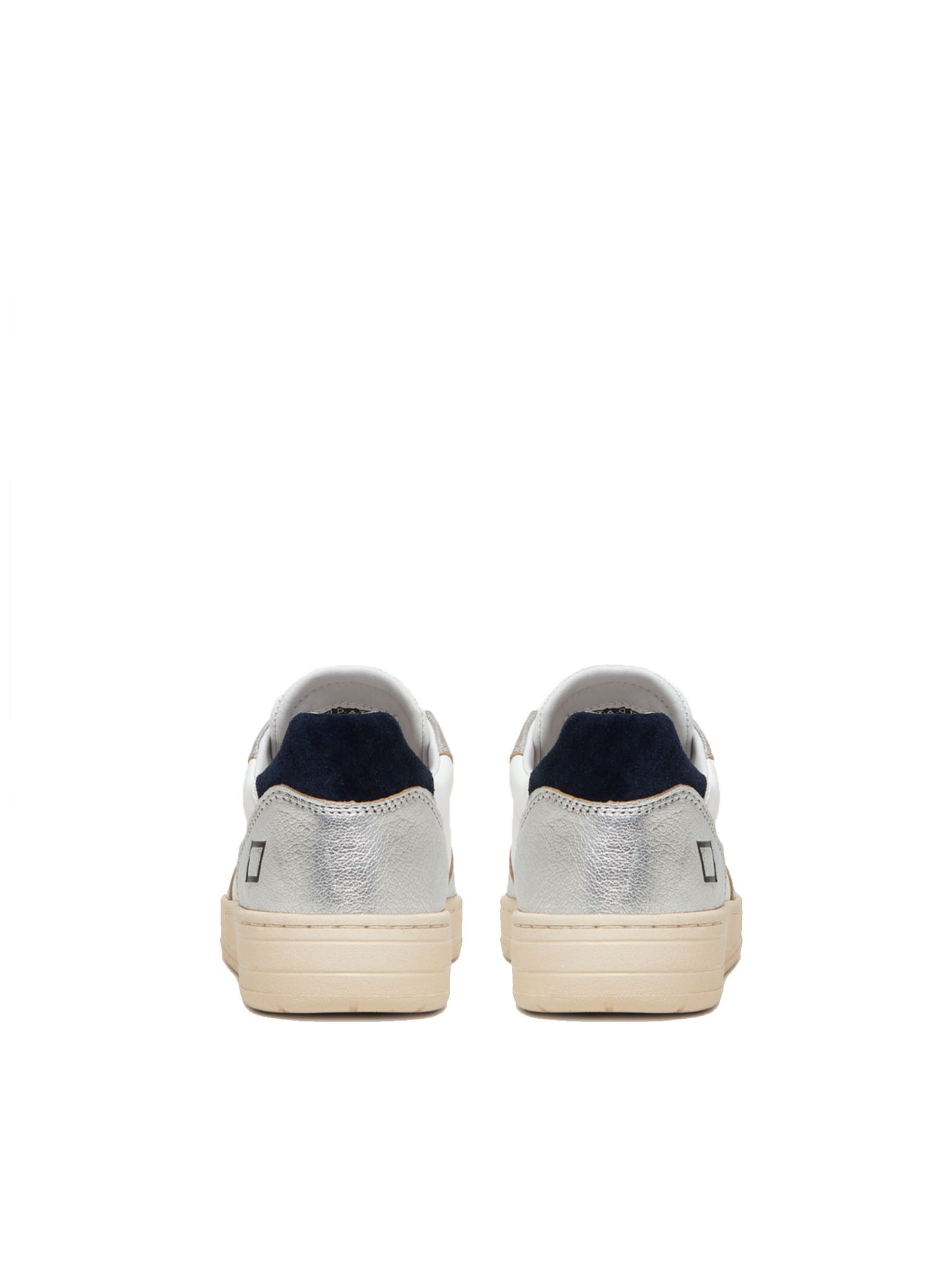 D.A.T.E Court Laminated White Silver Trainers from the Back Cutout