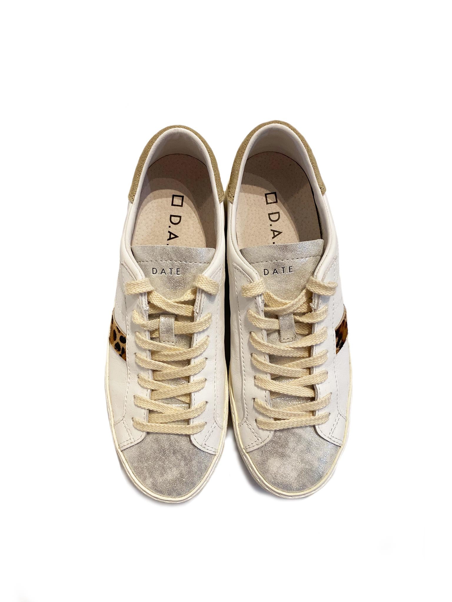 D.A.T.E Hill Low Vintage Calf White Leopard Trainers Cutout from Top view