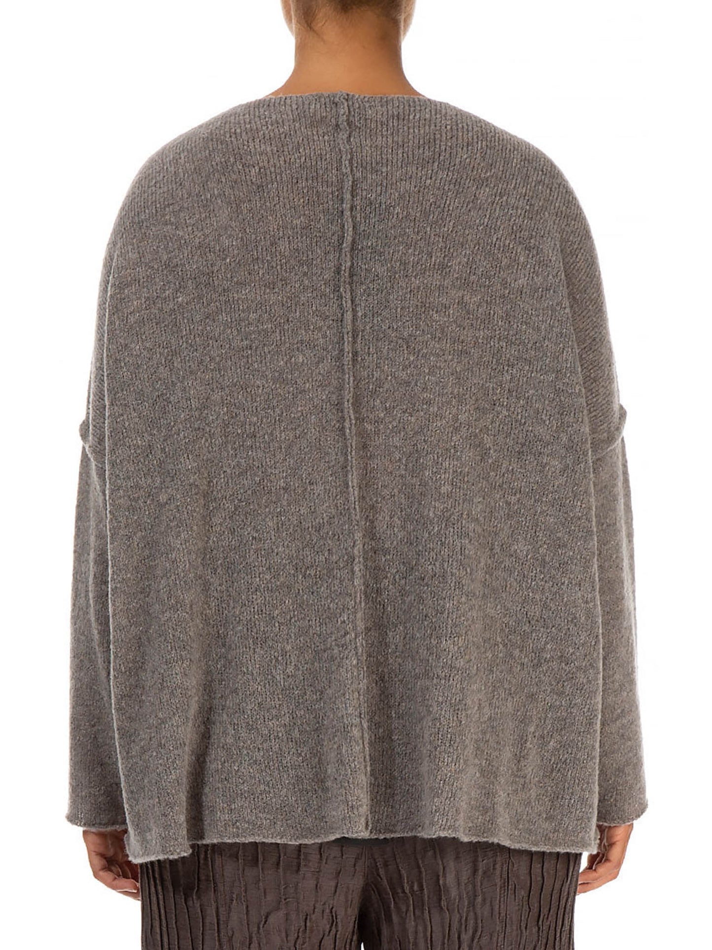 Grizas Exposed Seam Beige Wool Sweater on model back