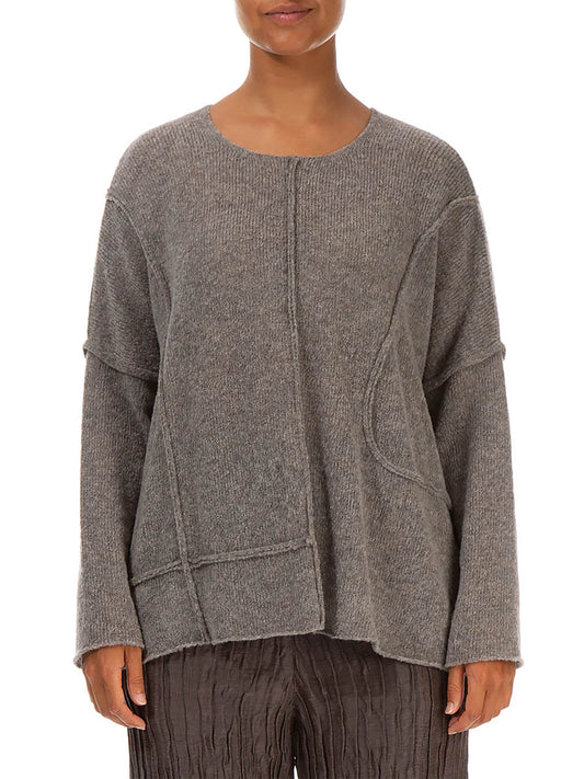 Grizas Exposed Seam Beige Wool Sweater on model front