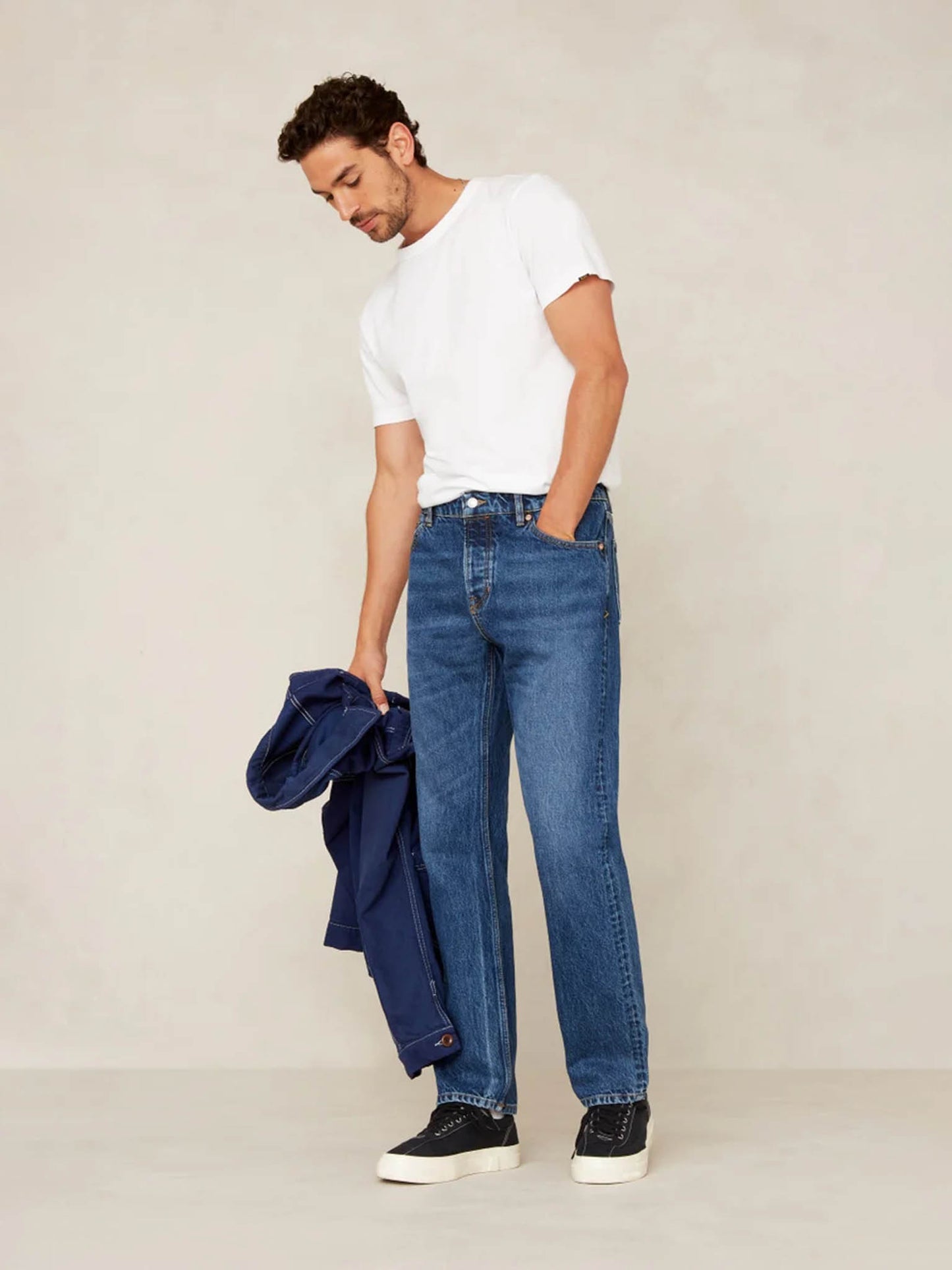 Kings of Indigo Kong Stanley Mid Jeans on model from front