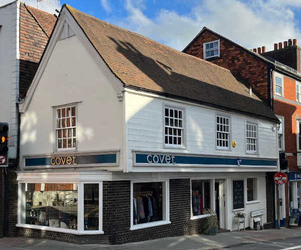 Covet Lewes shop building from the corner view blue skies