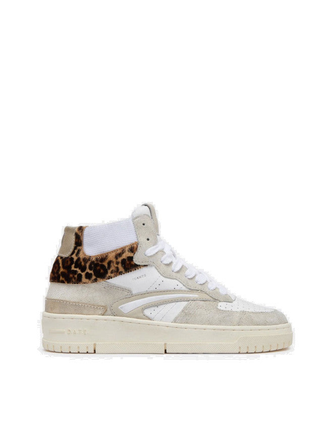 D.A.T.E Torneo High Calf White-Leopard Trainers