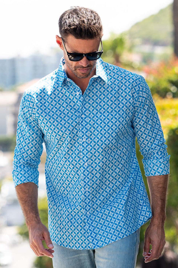 Frangipani Star Light Blue Printed Shirt