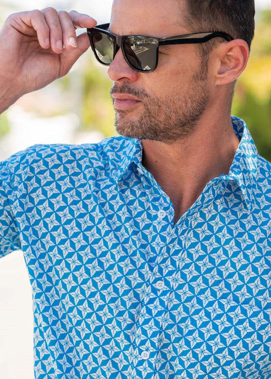 Frangipani Star Light Blue Printed Shirt