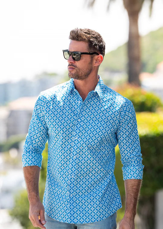 Frangipani Star Light Blue Printed Shirt