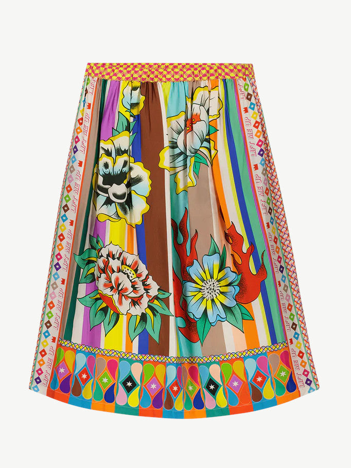 Me369 Vanessa Flower Printed Midi Skirt